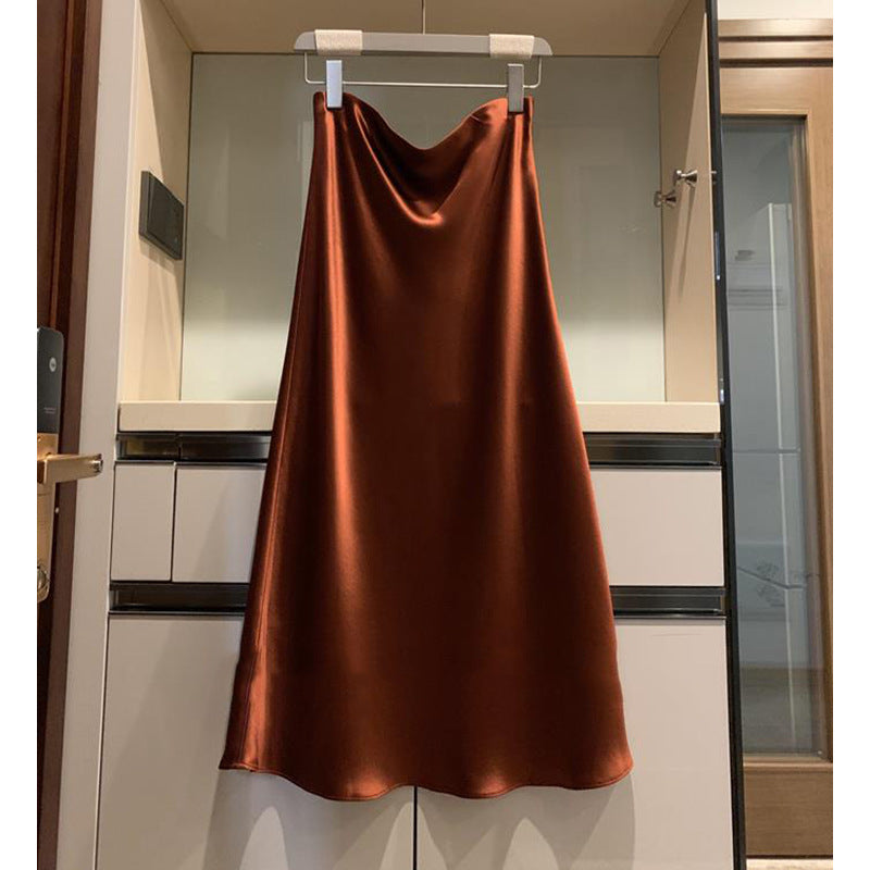 Damer elegant Midi-nederdel i blank satin Stilla