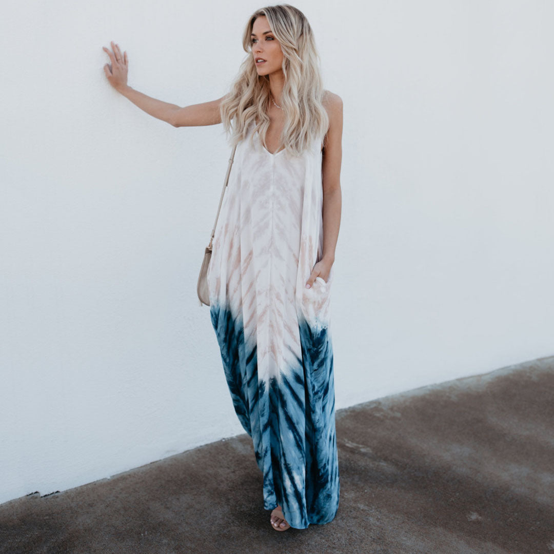 Dame Længde Boho Maxikjole med sofistikeret Batik-design og praktisk lomme stil Stilla