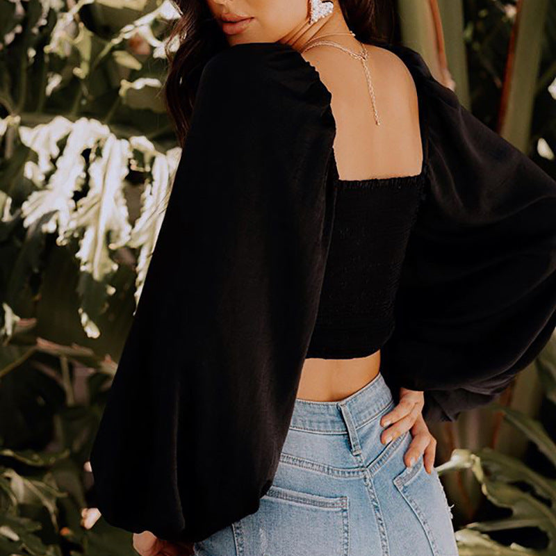 Damer Raffineret Crop-Top med lange puffærmer og rynk Stilla
