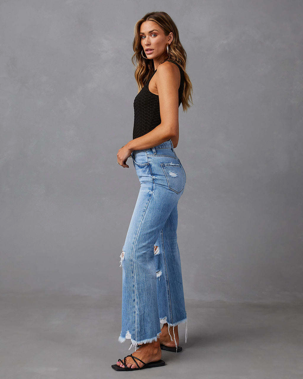 Stilla | Høj Talje Revnet Jeans, Løse Ben