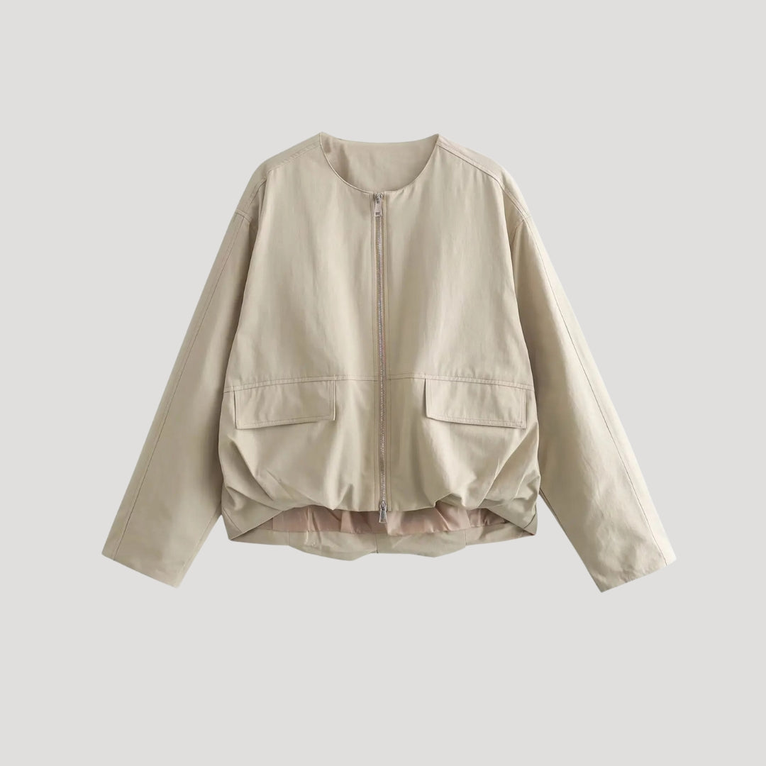 Stilla | Minimalist Beige Lynlås Bomberjakke