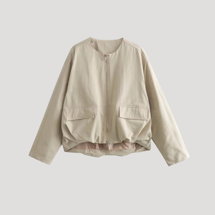 Stilla | Minimalist Beige Lynlås Bomberjakke