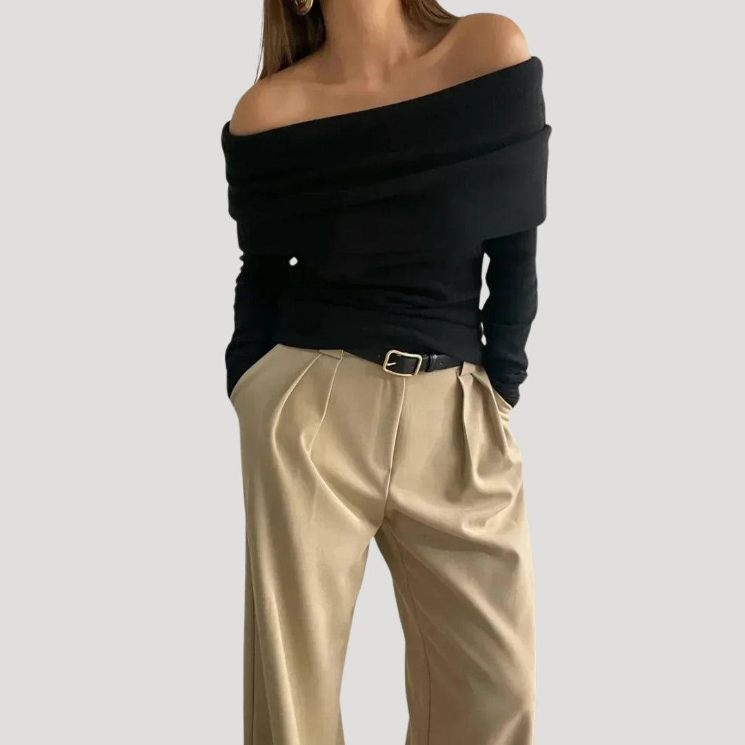 Stilla | Off Shoulder Draperet Langærmet Top