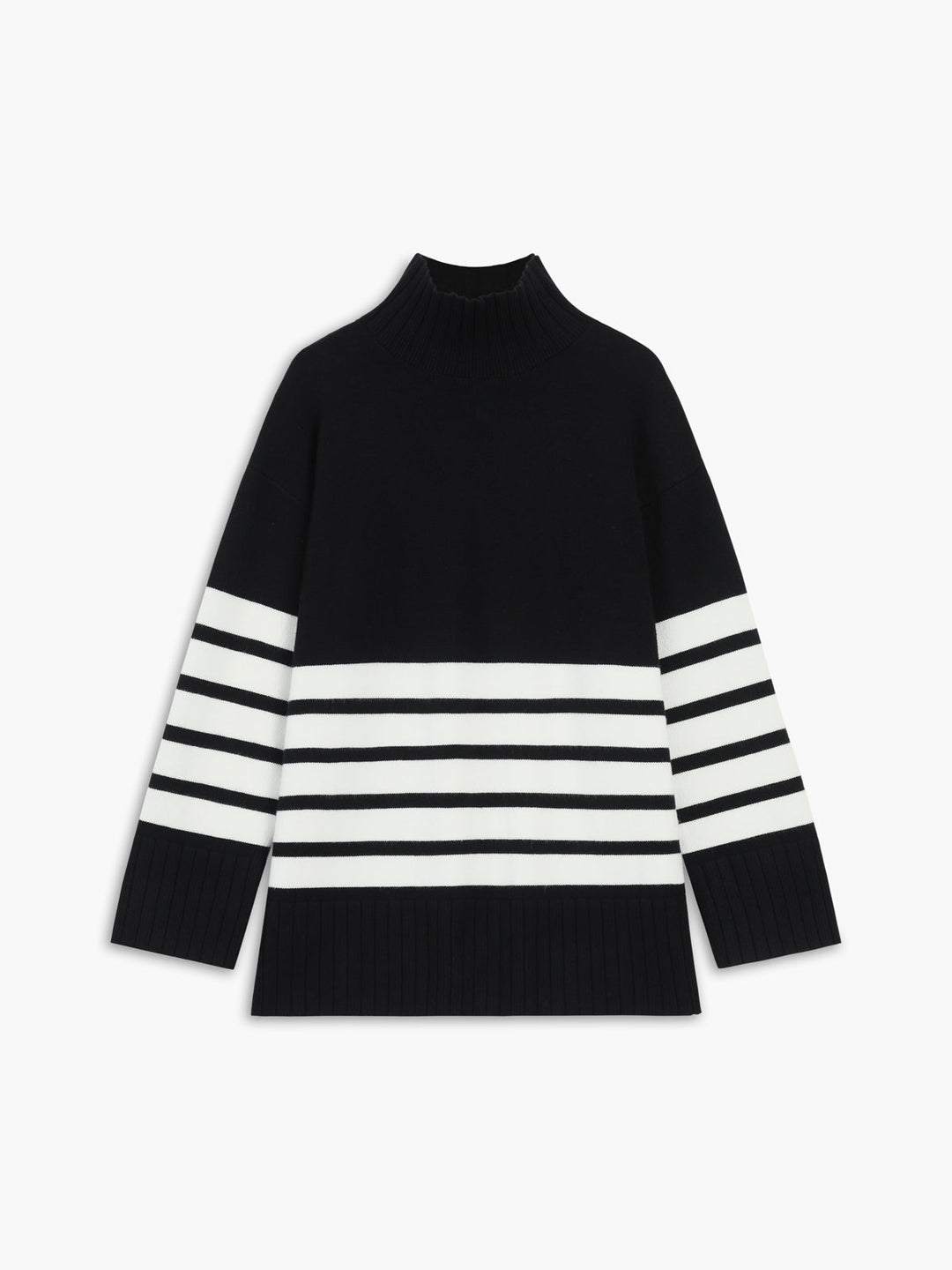 Stilla | Miss Paris Mock Neck Stribet Sweater