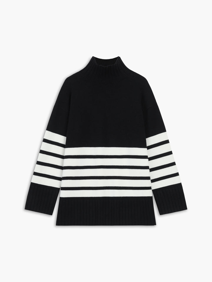 Stilla | Miss Paris Mock Neck Stribet Sweater