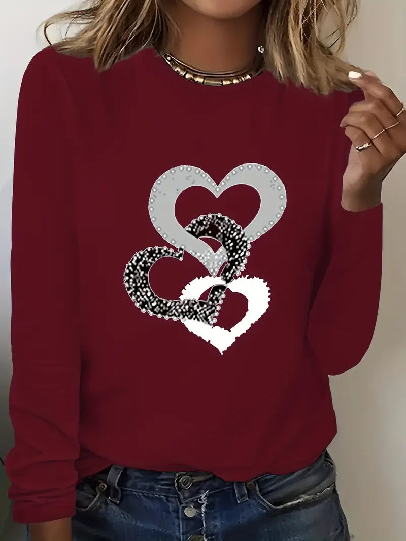 Stilla | T-Shirt Med Hjerteprint Og Lange Ærmer