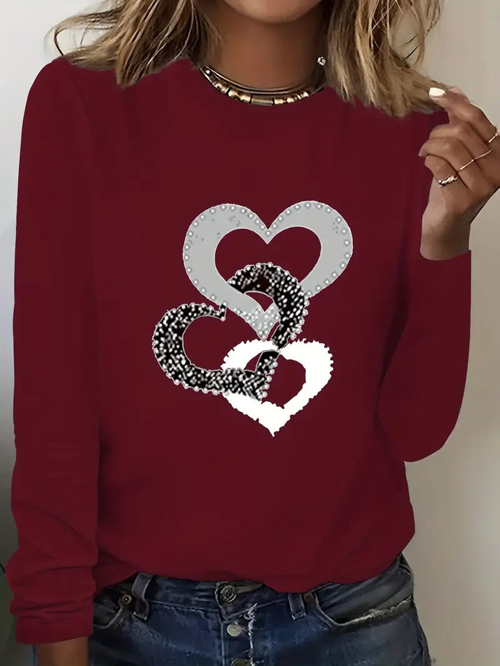 Stilla | T-Shirt Med Hjerteprint Og Lange Ærmer