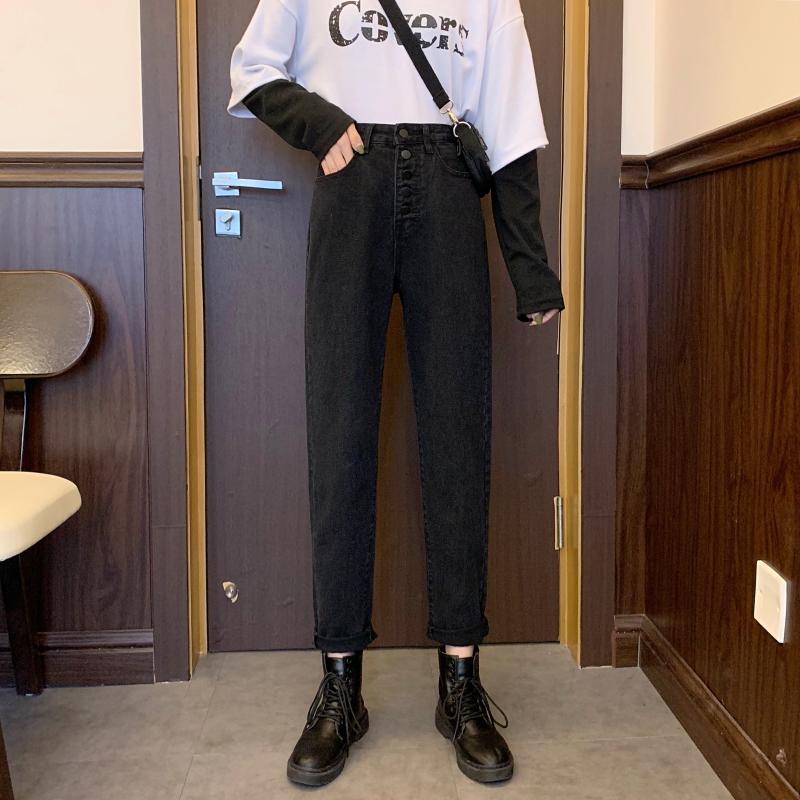 Kvinders høj talje skinny jeans med dekorative knapdetaljer Stilla