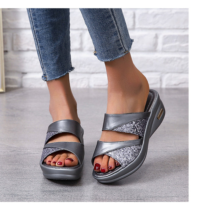 Dame Glitrende Wellness-sandaler med komfortabelt fodseng og moderigtigt design Stilla