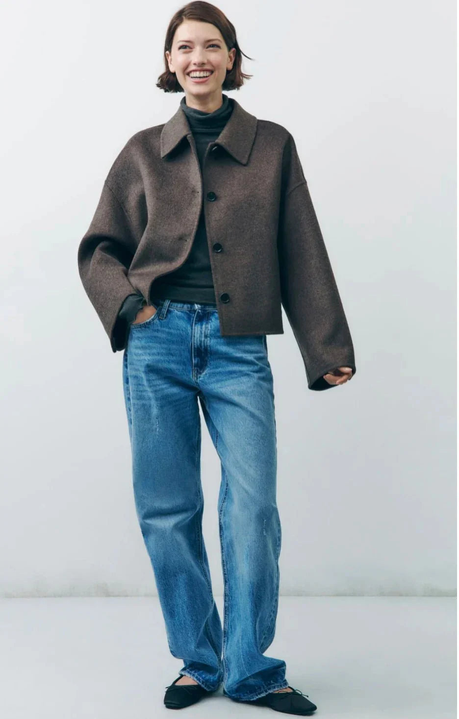 Stilla | Elegant Brun Oversized Jakke med Slå-Krave og Knapper