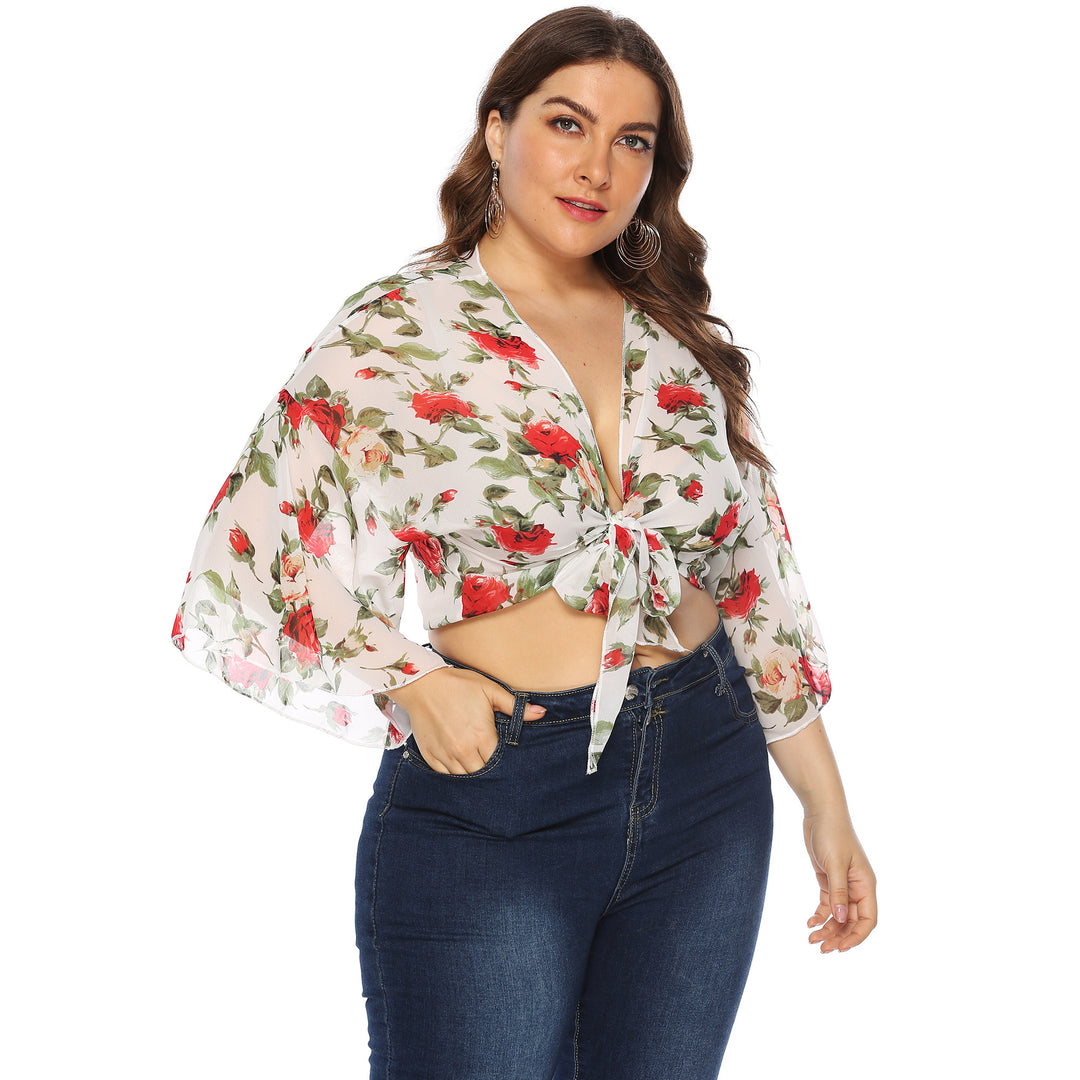 Dame Knoten-Front Blomster Chiffon Crop Top Stilla