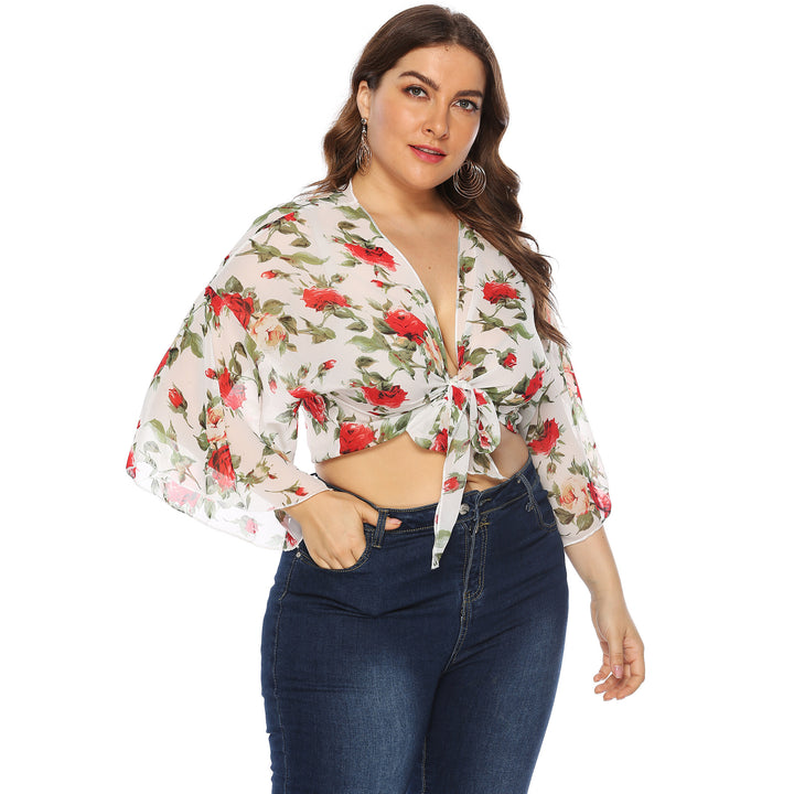 Dame Knoten-Front Blomster Chiffon Crop Top Stilla