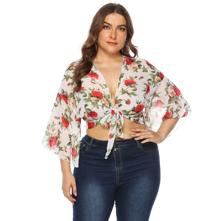 Dame Knoten-Front Blomster Chiffon Crop Top Stilla