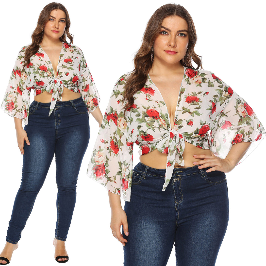 Dame Knoten-Front Blomster Chiffon Crop Top Stilla