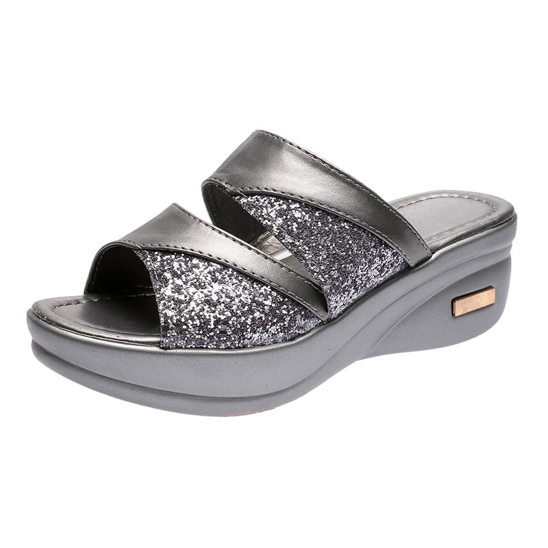 Dame Komfort-sandaler med funklende glimmer og ergonomisk fodseng Stilla