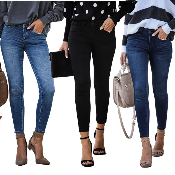 Dame figursyede jeans i klassisk design med høj talje og strækbart materiale Stilla