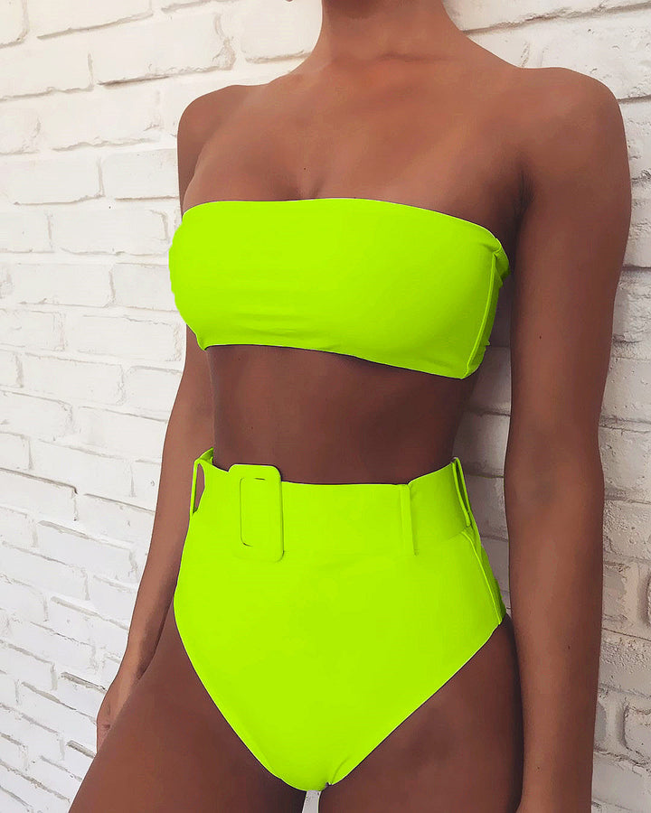 Dame Bandeau-bikini med elegant høj talje og moderne dyreprint Stilla