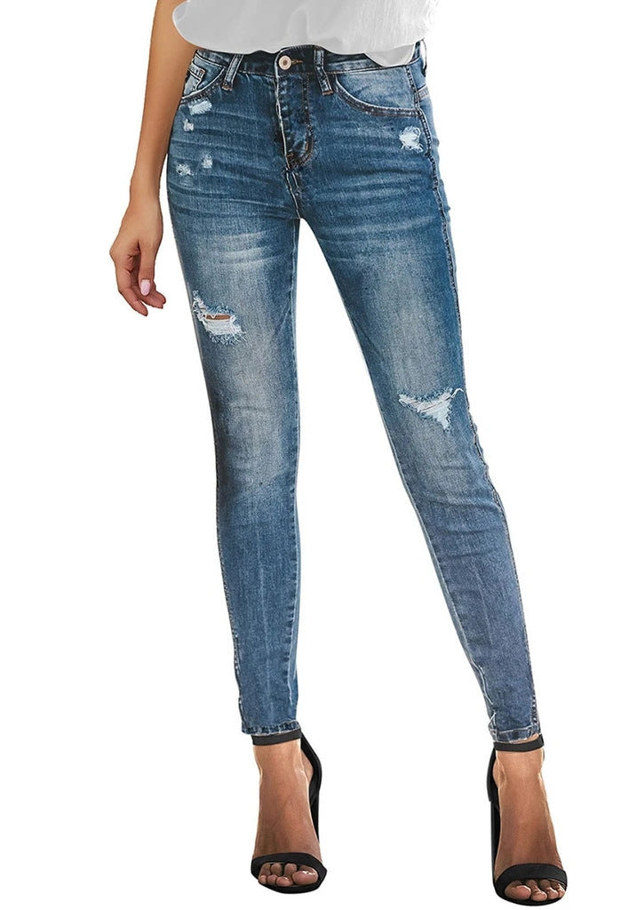 Dame Skinny Jeans med moderne distressed-detaljer og høj talje Stilla