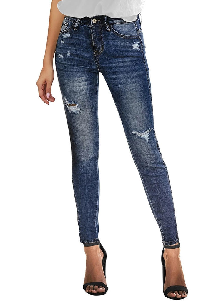 Dame Skinny Jeans med moderne distressed-detaljer og høj talje Stilla