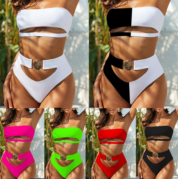 Dame To-delt Bikini-sæt med moderne cut-out-design og stilfuldt bælte Stilla