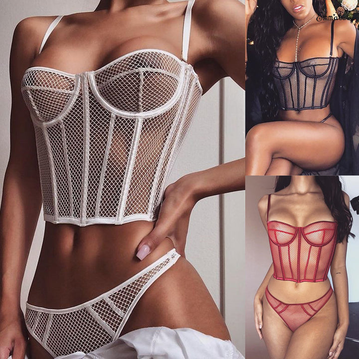 Dame net-bustier med corsage-design og forførende detaljer Skovae