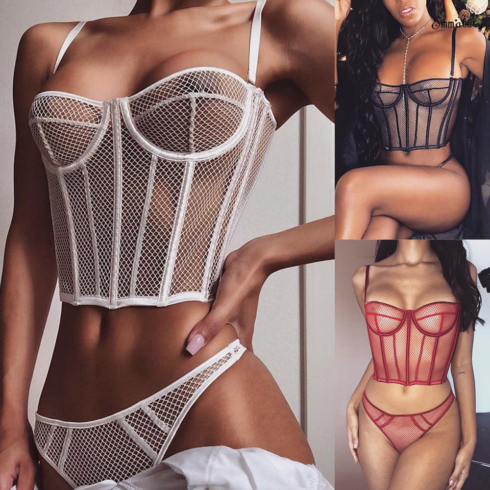 Dame net-bustier med corsage-design og forførende detaljer Skovae
