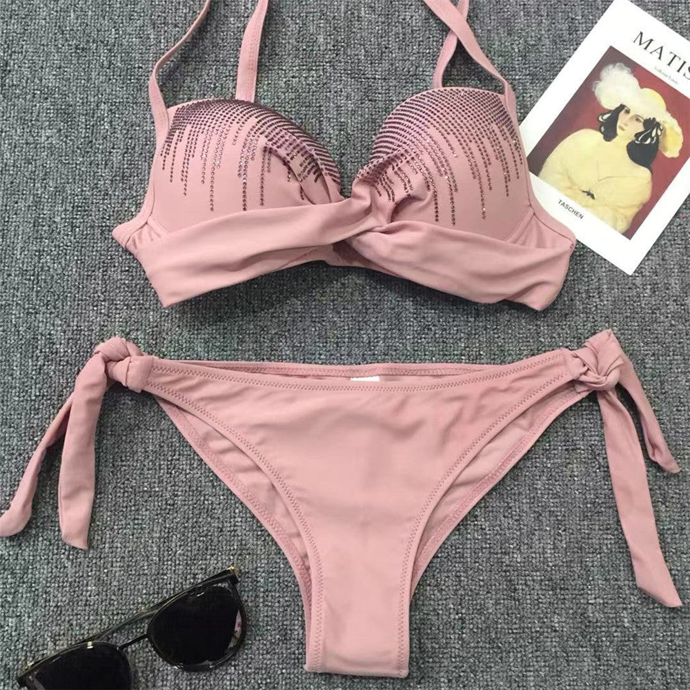 Dame bikini sæt med funklende palietter og legende bindingsdetalje Stilla