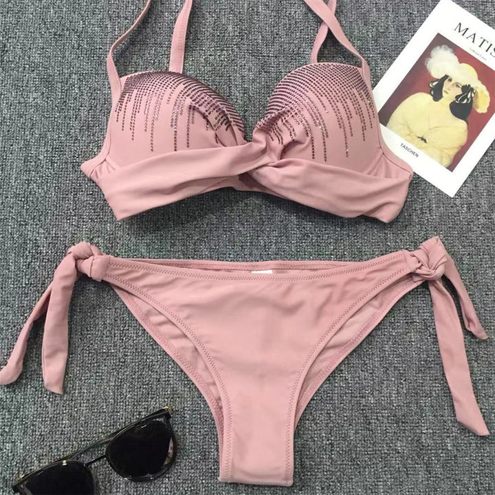 Dame bikini sæt med funklende palietter og legende bindingsdetalje Stilla