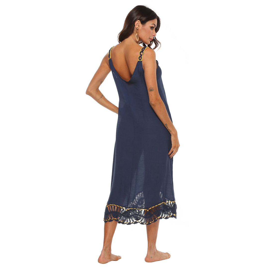 Dame Bohemian Midi Strand Overgangs Kjole Stilla