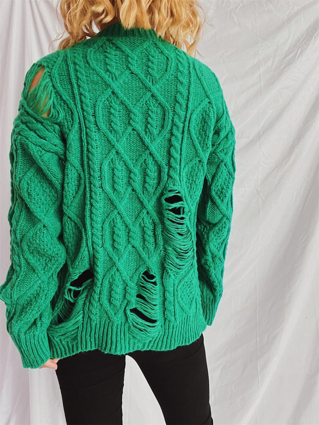 Stilla | Pullover med lange ærmer, rund halsudskæring, lavet af viklet stof med vintagestil