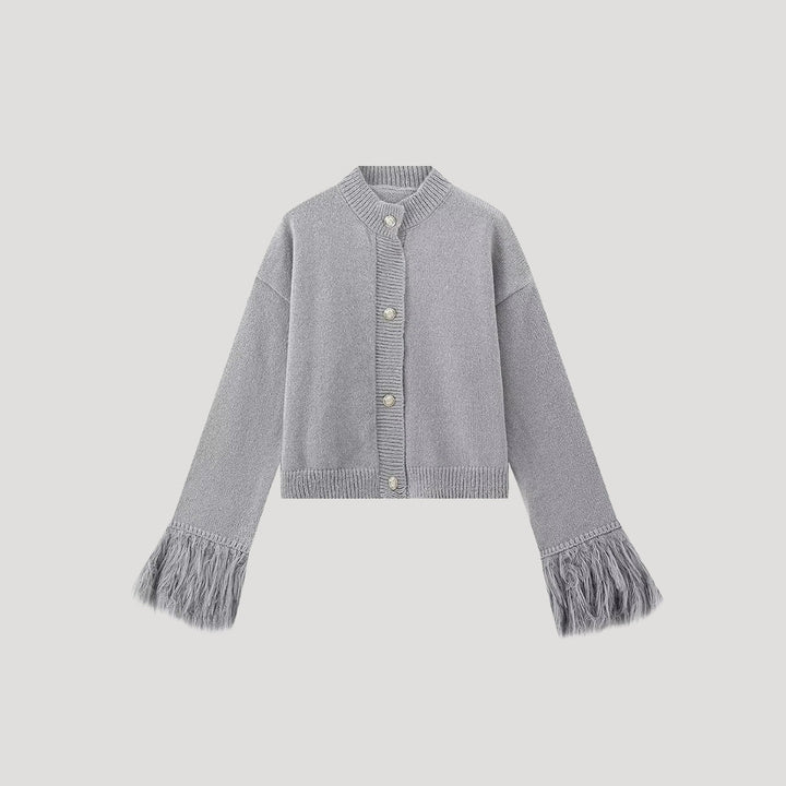 Stilla | Fringed Sleeve Buttoned Knit Strikketrøje