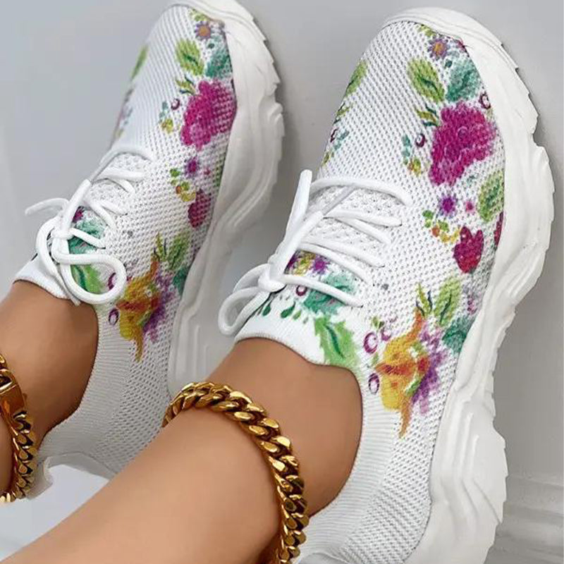 Stilla | Åndbare Ortodontiske Sneakers Med Snørebånd Og Blomster Mønster