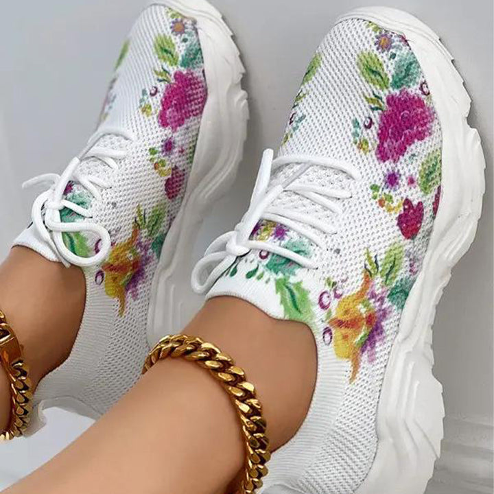 Stilla | Åndbare Ortopædiske Sneakers Med Snørebånd Og Blomsterdesign