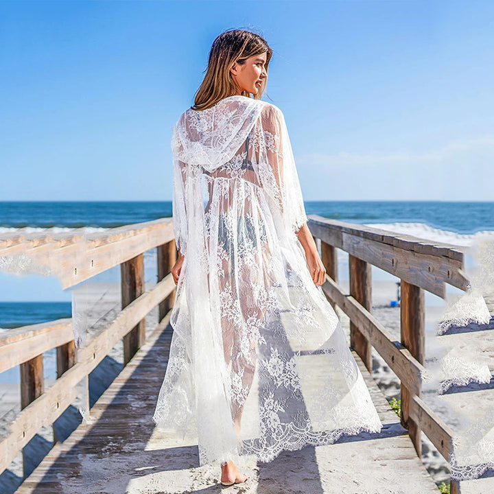 Dame Elegant Blomster Spids Strand Kappe Robe Stilla