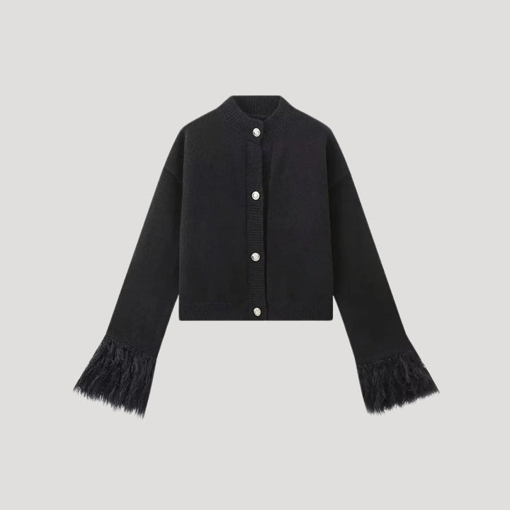 Stilla | Fringed Sleeve Buttoned Knit Strikketrøje