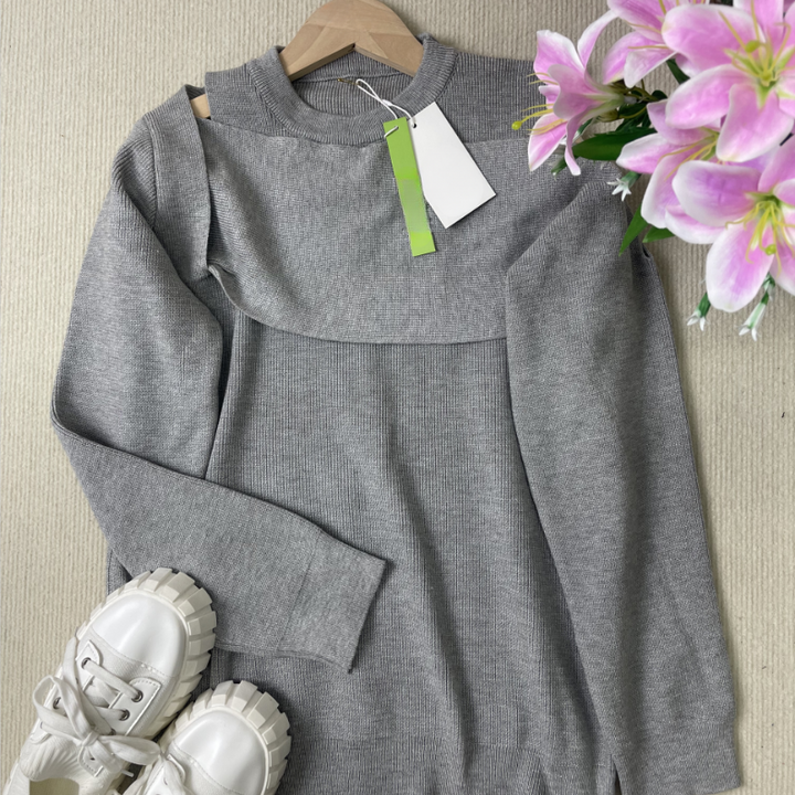 Stilla | Grå Ensfarvet Sweater Med Lange Ærmer