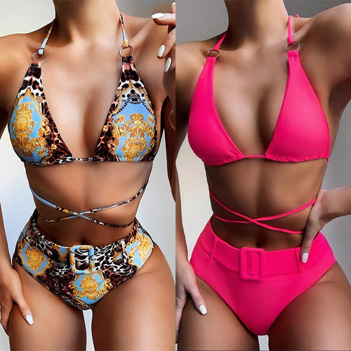 Dame Triangel-Bikini-Sæt med luksuriøst Leo-mønster og innovativ taljering Stilla