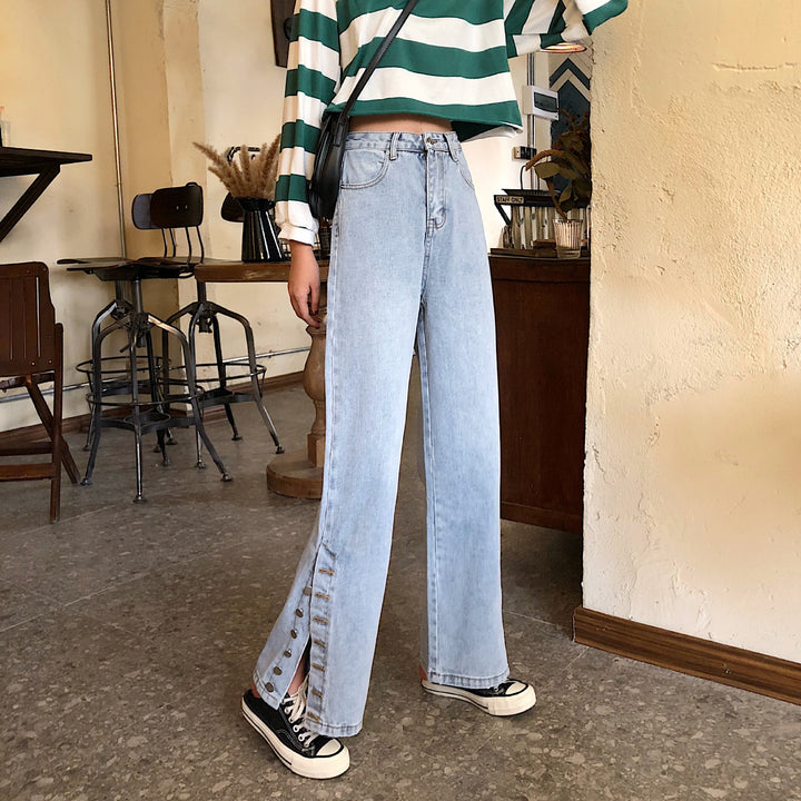 Kvinders brede jeans med dekorative knapdetaljer Stilla