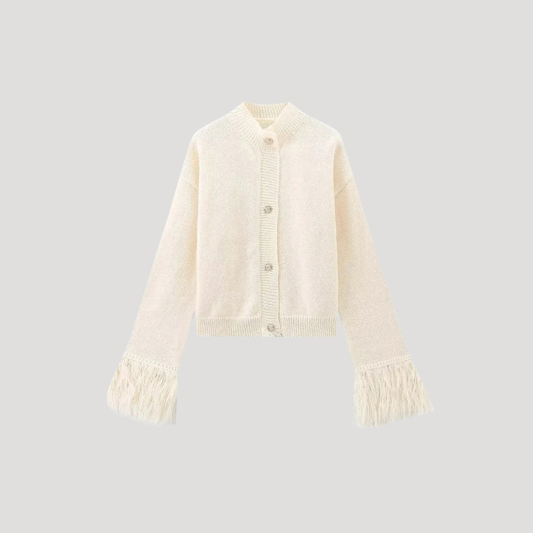 Stilla | Fringed Sleeve Buttoned Knit Strikketrøje