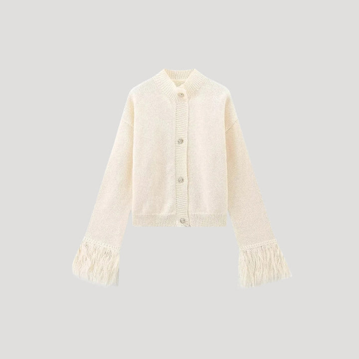 Stilla | Fringed Sleeve Buttoned Knit Strikketrøje