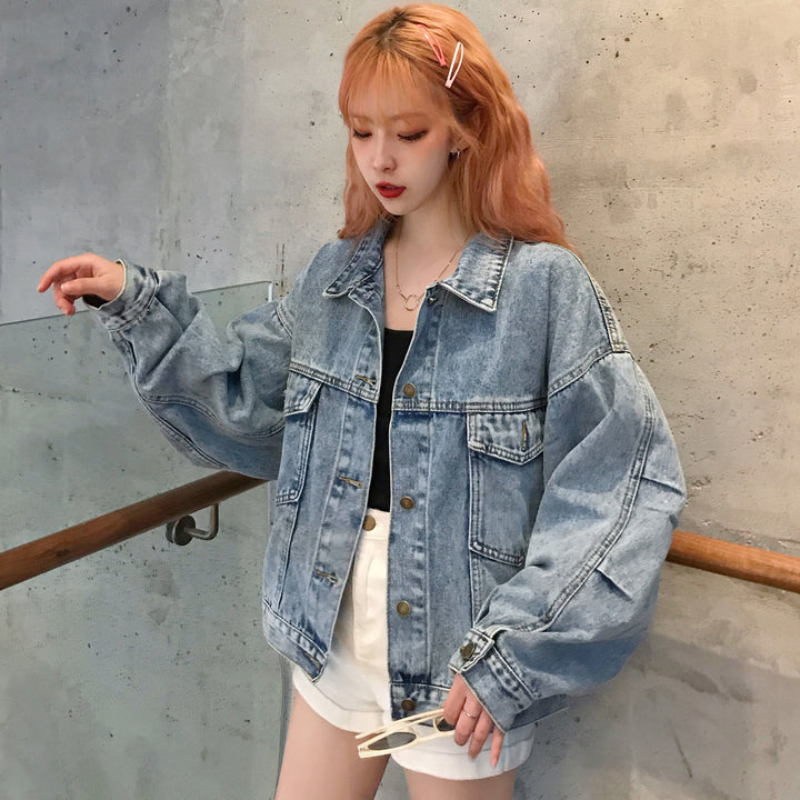 Kvindernes Oversized Denim Jakke med Praktiske Lommer Stilla