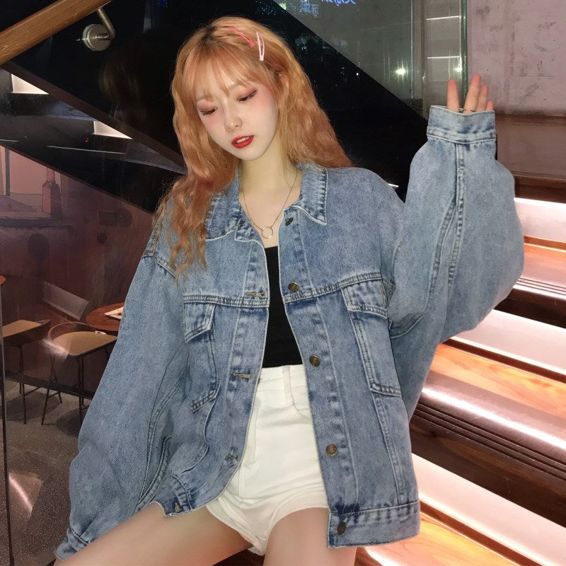 Kvindernes Oversized Denim Jakke med Praktiske Lommer Stilla