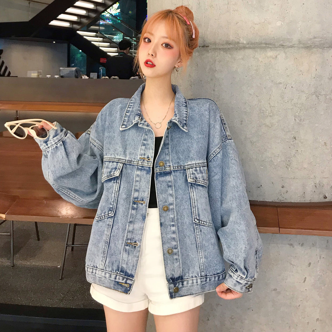 Kvindernes Oversized Denim Jakke med Praktiske Lommer Stilla