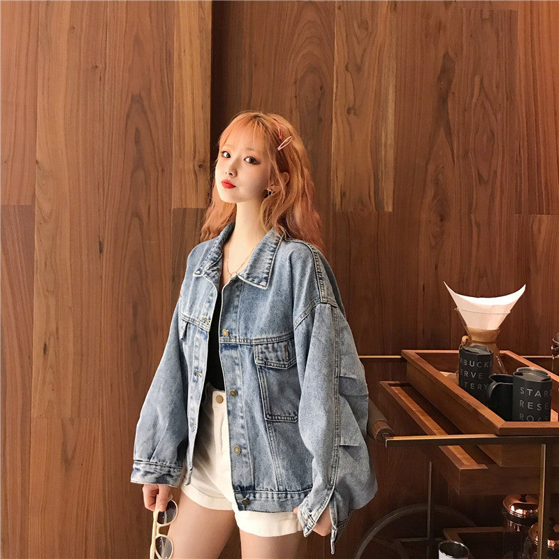 Kvindernes Oversized Denim Jakke med Praktiske Lommer Stilla