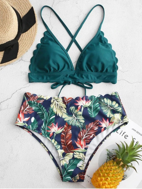 Dame Bikini-sæt med trendy bicolor-design og højt skåret talje Stilla