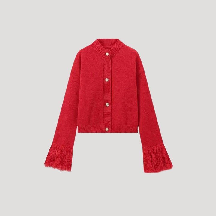 Stilla | Fringed Sleeve Buttoned Knit Strikketrøje