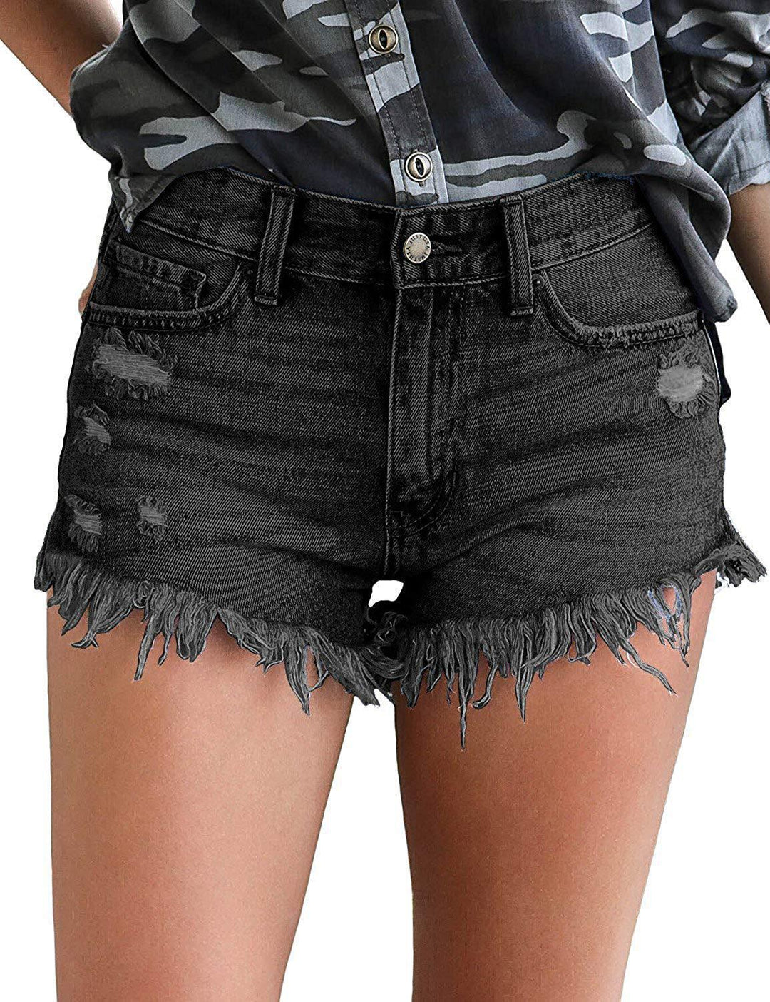 Dame jeans-shorts med frynset kant og distressed effekt Stilla