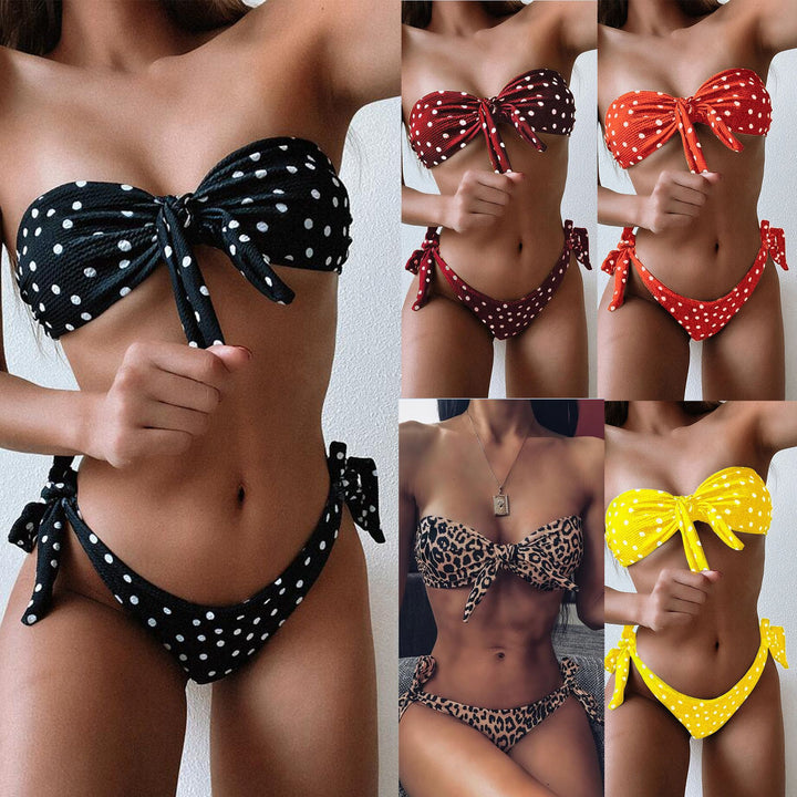 Dame Bandeau-Bikini-Sæt med moderigtig Leo-design og alsidige bindebånd Stilla