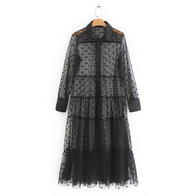 Dame Længere transparent Duster med prikket design og elegante ærmer Skovae