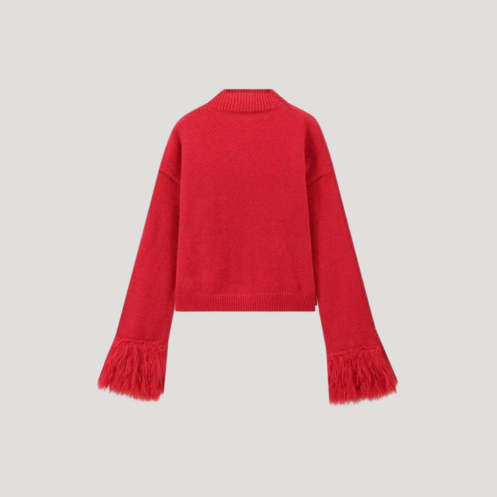 Stilla | Fringed Sleeve Buttoned Knit Strikketrøje